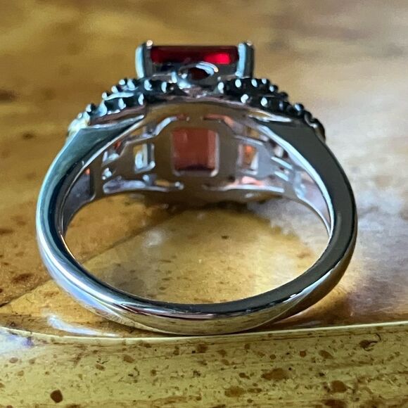 Red Labradorite Vermelho Red Garnet Sterling Silver Ring Size 6 - Picture 5 of 9